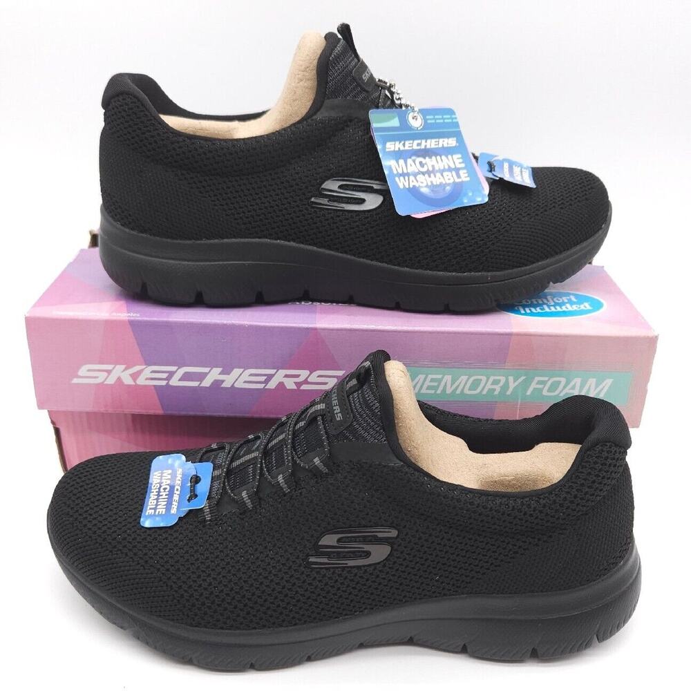 Skechers (Womens 7.5) Summits Cool Classic Slip-On Shoes Black 149206 BBK New
